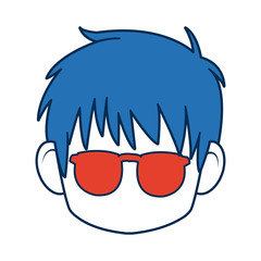 anime boy with blue hair and glasses