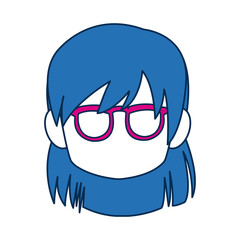 chibi anime girl face blue hair glasses