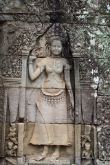 Fototapeta na wymiar showing dancing Hindu goddesses at Bayon temple, Cambodia.