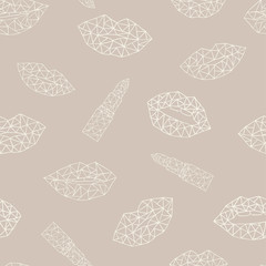 Hand drawn seamless pattern lips background. Woman lipstick, beauty illustration