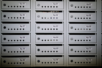 Metal mailboxes in a block of flats