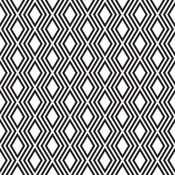 Elegant black and white rows of rhombuses, seamless vector pattern.
