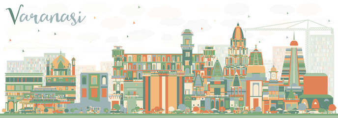 Abstract Varanasi Skyline with Color Buildings.