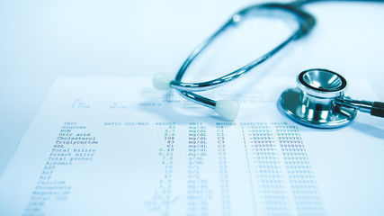 The result of cholesterol in blood test in the laboratory. Concept picture for medical and health.