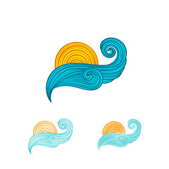 Fototapeta premium Sun and sea wave. Vector hand drawn logo temolate.
