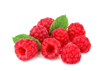 Fototapeta na wymiar Tasty ripe raspberries on a white background.