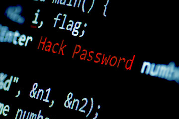 Computer security concept. Hack password in program code