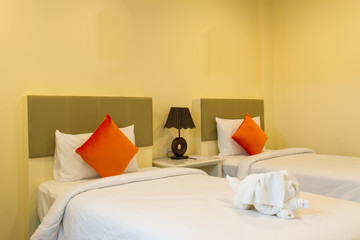 Fototapeta na wymiar Abstract blur hotel bed room vintage fillter