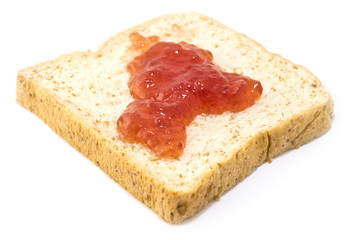 slice of bread with strawberry jam isolated