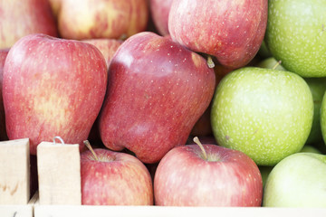 Red apples on the market, Colorful photo of red apples with defocused background, Selective focus with shallow depth of field