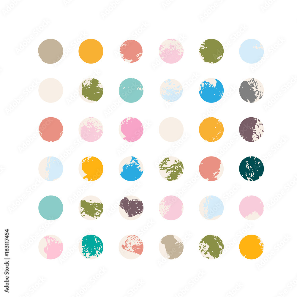 Poster modern vector geometric background with hand drawn colorful ink brush strokes in circles.
