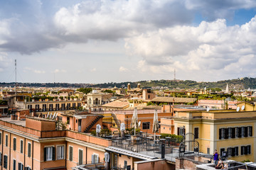 Fototapeta na wymiar View of Rome from Piazza della Trinita dei Monti a sunny summer day