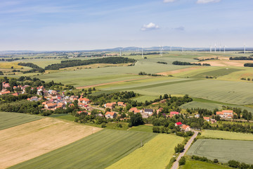 Obraz premium aerial view of the Lasowice village and harvest fields