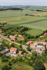 Fototapeta na wymiar aerial view of the Lasowice village and harvest fields