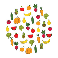 Set of fruits and vegetables