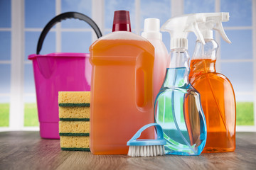 Group of assorted cleaning and window background