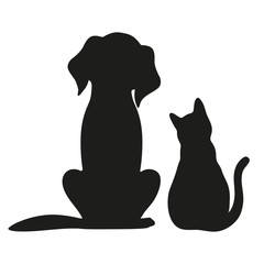 Silhouette of cat and dog on white background - obrazy, fototapety, plakaty