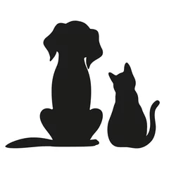 Foto op Plexiglas Silhouette of cat and dog on white background © elena3567