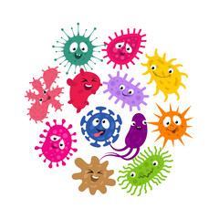Fototapeta premium Funny germs and virus kids vector background
