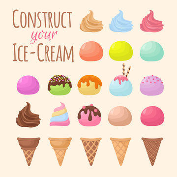 Cartoon Ice Cream And Waffle Cone Cartoon Creation Constructor