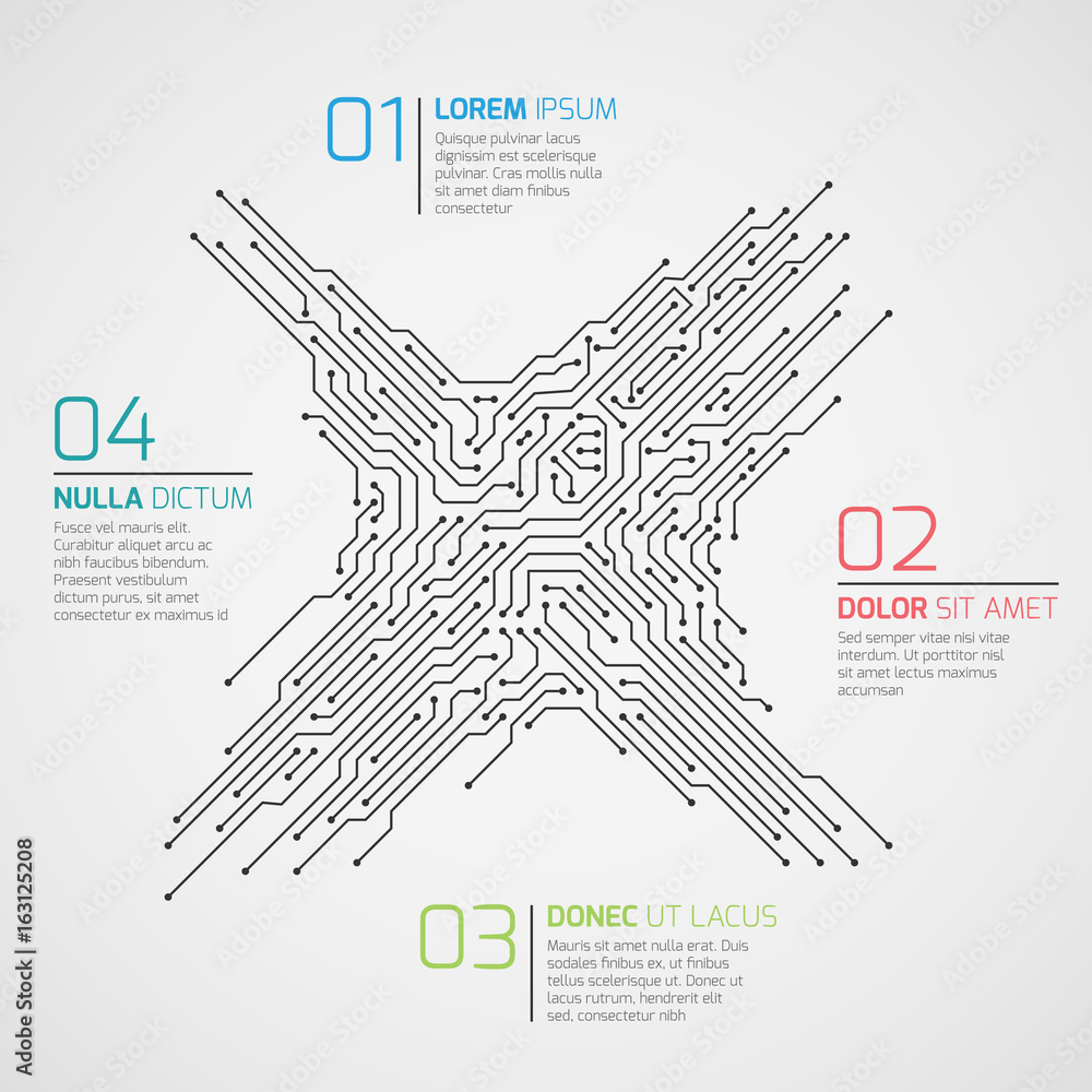Poster computer technology vector infographic template with circuit board and options. electronic high tech