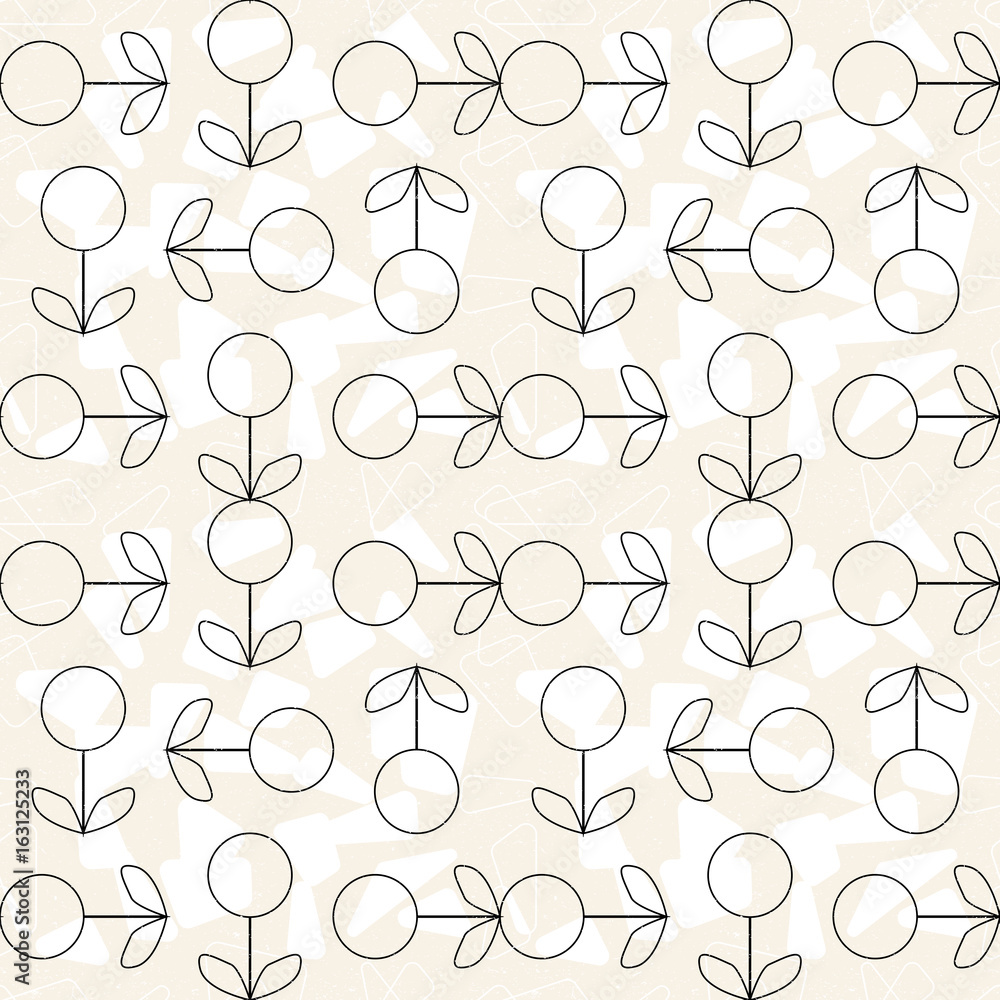 Aufkleber Modern vector abstract seamless geometric pattern with stylized flowers and leaves in retro scandinavian style.