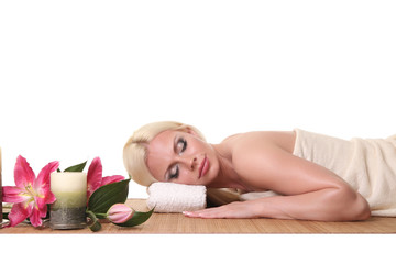 Obraz na płótnie Canvas Healthy Caucasian Girl Relaxing In The Spa Salon.