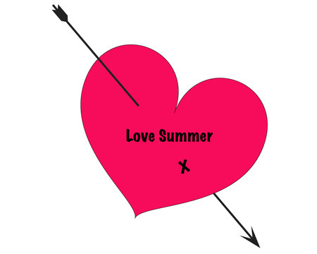 Tilted pink heart with black arrow and the words  Love Summer.