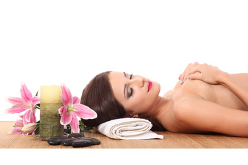 Obraz na płótnie Canvas Healthy Caucasian Girl Relaxing In The Spa Salon.