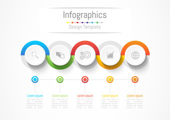 Infographic design elements for your business with 5 options, parts, steps or processes, Vector Illustration.