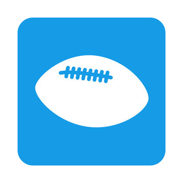 Icono plano balon futbol americano en cuadrado azul