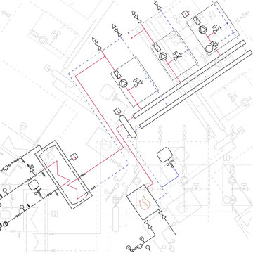 Technical blueprint of steamshop vector illustration. Architecture and reconstruction templates. © megis