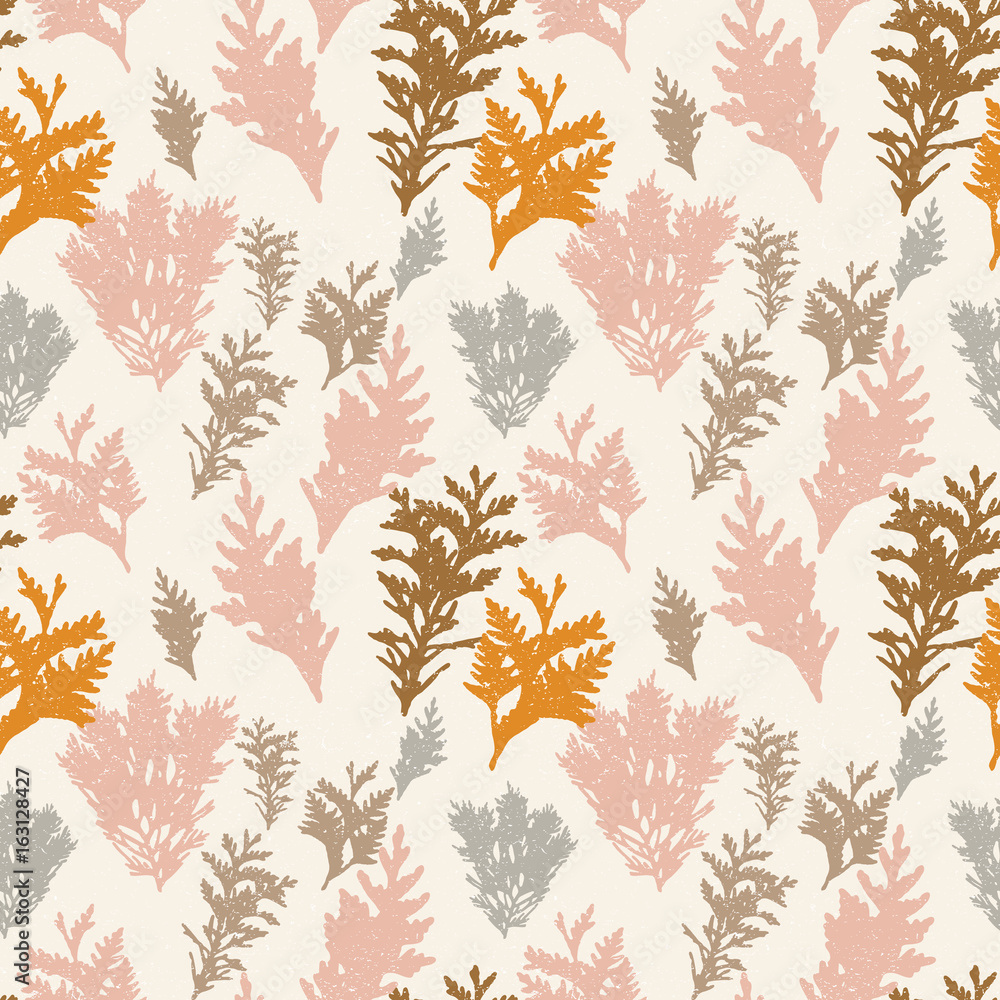 Poster vector seamless pattern with thuja branches.