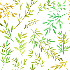 Obraz na płótnie Canvas seamess pattern with watercolor doodle twigs with leaves