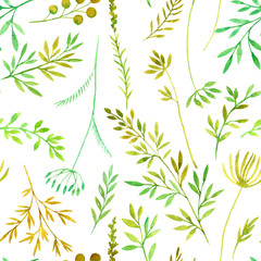 seamess pattern with watercolor doodle twigs with leaves