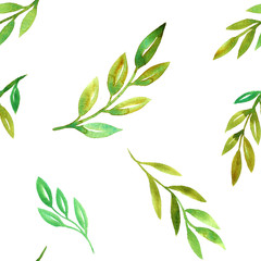 seamess pattern with watercolor doodle twigs with leaves