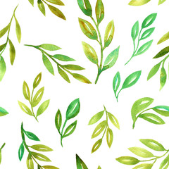 Obraz premium seamess pattern with watercolor doodle twigs with leaves