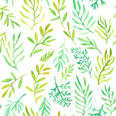 seamess pattern with watercolor doodle twigs with leaves