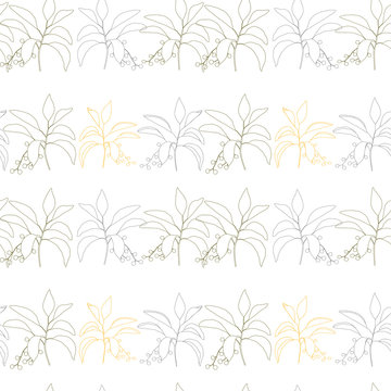 Vector botanical seamless pattern with simple hand drawn twigs with leaves and berries. © dinadankersdesign