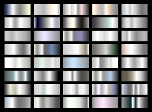 Vector set of silver (white gold, platinum or iron) gradients. Big collection of silver squares 
