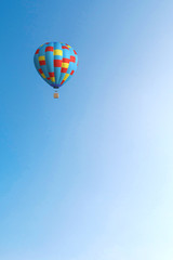 3d rendering : illustration of colorful hot air balloon floating above the sky in sunny day. vacation time concept. abstract peaceful background.