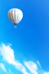 Fototapeta na wymiar 3d rendering : illustration of colorful hot air balloon floating above the sky in sunny day. vacation time concept. abstract peaceful background.