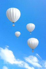 3d rendering : illustration of colorful hot air balloon floating above the sky in sunny day. vacation time concept. abstract peaceful background.