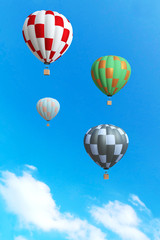 3d rendering : illustration of colorful hot air balloon floating above the sky in sunny day. vacation time concept. abstract peaceful background.
