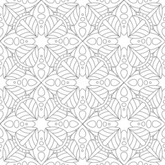 Fototapeta premium Doodles mandala seamless pattern. Adult coloring page. Black and white floral elements. Repeat pattern background. Hand drawn vector illustration.