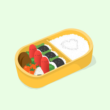 Premium Vector  Bento boxes in kawaii style cute colorful illustration of  japanese food in lunch boxes anime