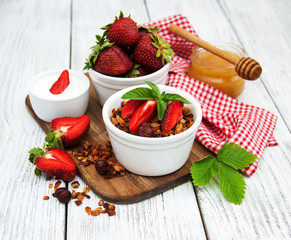 Homemade granola with strawberries