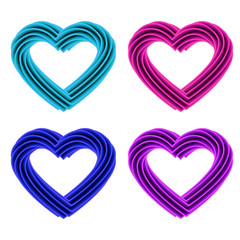 Squeezed heart frame set in blue green purple yellow for greeting card or wedding invitation