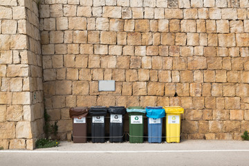 A group of garbage bins for recycling