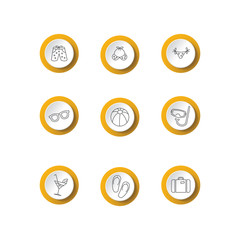 Summer and holiday icons set on buttons. Set of icons for websites, banners and infographics.